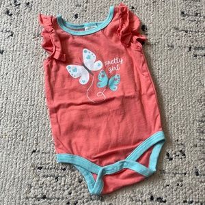 Cutie Pie Baby girl size 6-9 months pretty girl onesie butterflies coral & blue